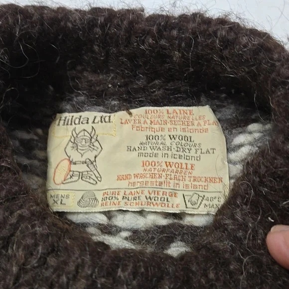 HILDA LTD. Men's XL 100% Wool Icelandic Brown and White Patterned Sweater - Picture 2 of 6
